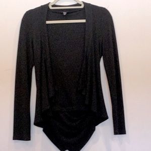 Ronen Chen Blk open drape front high low cardigan with asymmetrical draped back.